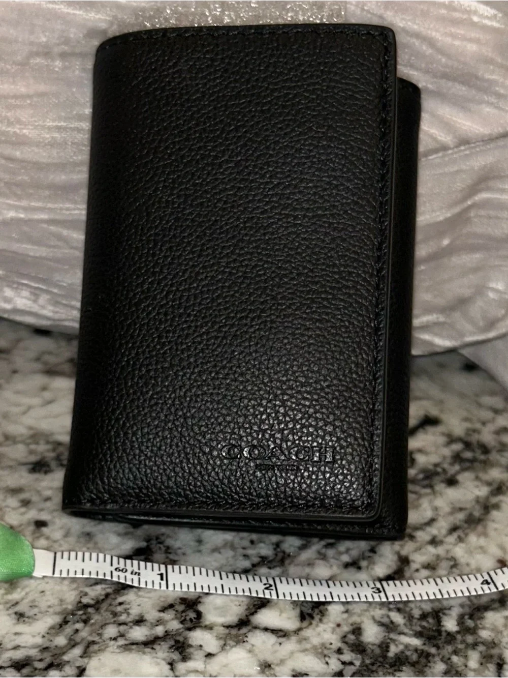 Men’s Coach Black Pebbled Leather Tri Fold Wallet